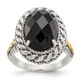 Shey Couture Sterling Silver with 14K Accent Antiqued Checkerboard-Cut Black Onyx Ring, 19.5 mm Top Length, 16.5 mm Top Width