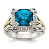 Shey Couture Sterling Silver with 14K Accent Antiqued London Blue Topaz and 0.1ct Diamond Ring