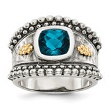 Shey Couture Sterling Silver with 14K Accent Antiqued Checkerboard Cushion London Blue Topaz Ring - QTC1372