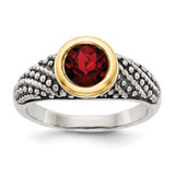 Shey Couture Sterling Silver with 14K Accent Antiqued Round Bezel Garnet Ring - QTC1404