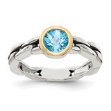 Shey Couture Sterling Silver with 14K Accent Antiqued Round Bezel Sky Blue Topaz Ring, 3 mm