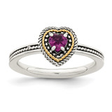 Shey Couture Sterling Silver with 14K Accent Antiqued Rhodolite Garnet Heart Ring