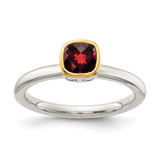 Shey Couture Sterling Silver Rhodium-Plated with 14K Accent Polished Cushion-Cut Garnet Ring, 2 mm