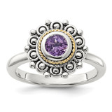 Shey Couture Sterling Silver with 14K Accent Antiqued Amethyst Ring, 2.4 mm