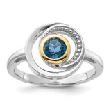 Shey Couture Sterling Silver Rhodium-Plated with 14K Accent London Blue Topaz Ring, 2.2 mm