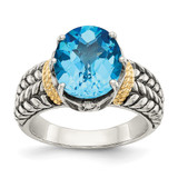 Shey Couture Sterling Silver with 14K Accent Antiqued Oval Swiss Blue Topaz Ring, 8 mm