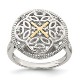 Shey Couture Sterling Silver Rhodium-Plated with 14K Accent 0.03ct Diamond Vintage Ring, 3 mm