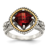 Shey Couture Sterling Silver with 14K Accent Antiqued Checkerboard Cushion Garnet Ring, 5 mm