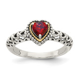 Shey Couture Sterling Silver with 14K Accent Antiqued Heart Garnet Ring, 8 mm