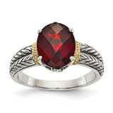 Shey Couture Sterling Silver with 14K Accent Antiqued Oval Garnet Ring, 4 mm