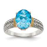 Shey Couture Sterling Silver with 14K Accent Antiqued Oval Blue Topaz Ring, 5 mm