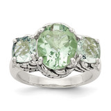 Shey Couture Sterling Silver Antiqued Oval and Round Green Quartz Ring, 2 mm