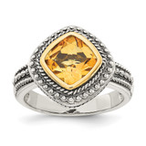 Shey Couture Sterling Silver with 14K Accent Antiqued Cushion Bezel Citrine Ring, 4 mm