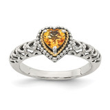 Shey Couture Sterling Silver with 14K Accent Antiqued Heart Citrine Ring, 9 mm