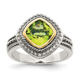 Shey Couture Sterling Silver with 14K Accent Antiqued Cushion Bezel Peridot Ring, 4 mm