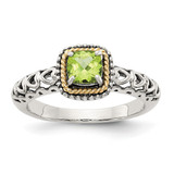 Shey Couture Sterling Silver with 14K Accent Antiqued Cushion Peridot Ring, 8 mm
