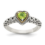 Shey Couture Sterling Silver with 14K Accent Antiqued Heart Peridot Ring, 9 mm