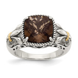 Shey Couture Sterling Silver with 14K Accent Antiqued Cushion Smoky Quartz Ring, 11 mm