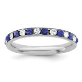 Sterling Silver Rhodium-Plated Blue and White Crystal Eternity Band, 3 mm