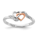 Sterling Silver with 10K Rose Accent Polished 0.02ct Diamond Double Heart Ring