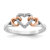 Sterling Silver with 10K Rose Accent Polished 0.04ct Diamond Triple Heart Ring