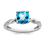 Sterling Silver Rhodium-Plated Blue Topaz and 0.05ct Diamond Ring