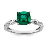 Sterling Silver Rhodium-Plated Lab-Created Emerald and 0.05ct Diamond Ring