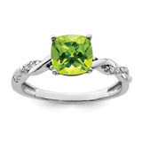 Sterling Silver Rhodium-Plated Peridot and 0.05ct Diamond Ring