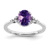 Sterling Silver Rhodium-Plated Amethyst and 0.06ct Diamond Ring