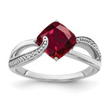 Sterling Silver Rhodium-Plated Lab-Created Ruby and 0.01ct Diamond Ring