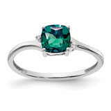 Sterling Silver Rhodium-Plated Lab-Created Alexandrite and 0.01ct Diamond Ring, 1.4 mm