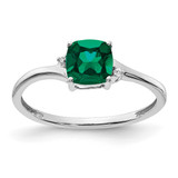 Sterling Silver Rhodium-Plated Lab-Created Emerald and 0.01ct Diamond Ring, 1.4 mm