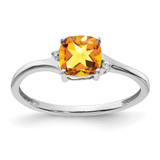 Sterling Silver Rhodium-Plated Citrine and 0.01ct Diamond Ring, 1.4 mm