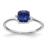Sterling Silver Rhodium-Plated Lab-Created Sapphire and 0.01ct Diamond Ring, 1.4 mm