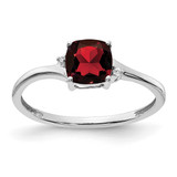 Sterling Silver Rhodium-Plated Garnet and 0.01ct Diamond Ring, 1.4 mm