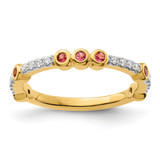 14K Yellow Gold Stackable Expressions Pink Tourmaline and 0.08ct Diamond Ring, 2 mm
