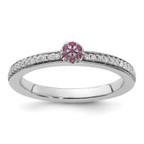 Rhodium-Plated 14K White Gold Stackable Expressions Rhodolite Garnet and 0.12ct Diamond. Ring, 2 mm