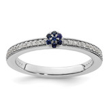 Rhodium-Plated 14K White Gold Stackable Expressions Lab-Created Sapphire and 0.12ct Diamond. Ring, 2 mm