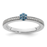 Rhodium-Plated 14K White Gold Stackable Expressions Blue Topaz and 0.12ct Diamond Ring, 2 mm