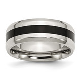 Chisel Stainless Steel Polished Black Enamel 8 mm Beveled Edge Wedding Band