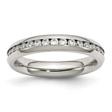 Chisel Stainless Steel Polished 4 mm April Clear Cubic Zirconia Ring