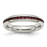 Chisel Stainless Steel Polished 4 mm January Dark Red Cubic Zirconia Ring