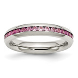 Chisel Stainless Steel Polished 4 mm July Dark Pink Cubic Zirconia Ring