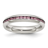 Chisel Stainless Steel Polished 4 mm June Pink Cubic Zirconia Ring