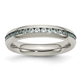 Chisel Stainless Steel Polished 4 mm March Light Blue Cubic Zirconia Ring