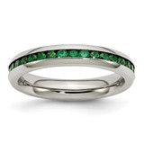 Chisel Stainless Steel Polished 4 mm May Dark Green Cubic Zirconia Ring