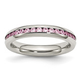 Chisel Stainless Steel Polished 4 mm October Pink Cubic Zirconia Ring