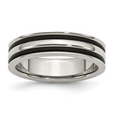 Stainless Steel 6 mm Grooved and Black Rubber Wedding Band