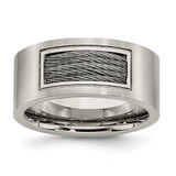 Stainless Steel Brushed with Grey Cable Inlay 10 mm Wedding Band
