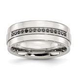 Chisel Stainless Steel Polished Black 0.15ct Diamond 8 mm Flat Wedding Band